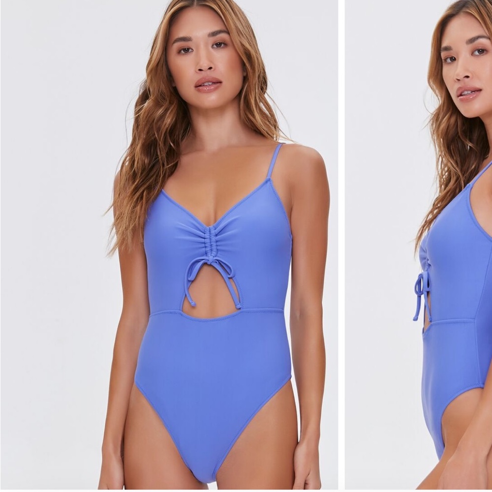 NWT Small Forever21 Drawstring cutout One piece swimsuit Periwinkle Swimwear S
